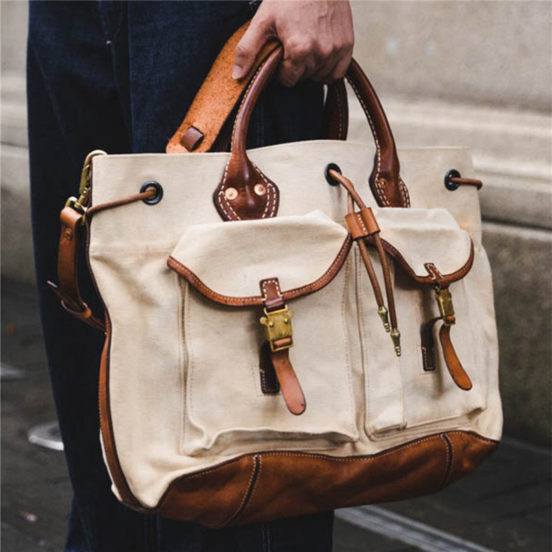 Luxury Bags Made In China - Vintage designer handgemaakte canvas rundleer grote
