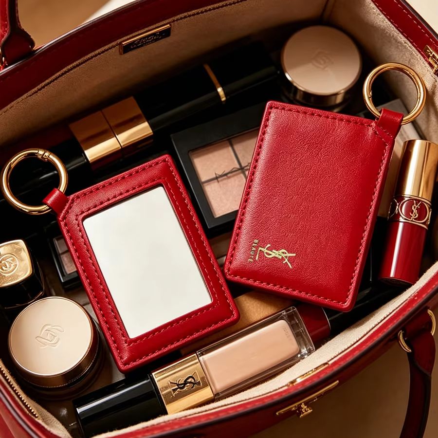 Luxury Designer Bags Ysl - YSL Rode Lederen Vierkante Mini Zakspiegel