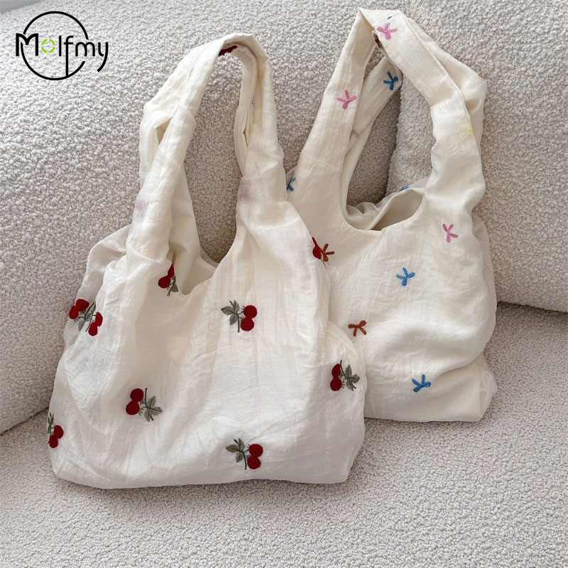 Luxury Tote Bags With Zipper - Designer tassen luxe kersen geborduurd canvas